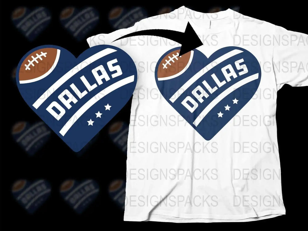 Dallas Football Heart T-Shirt, Sports Fan Gear, Custom Team Support Tee, Blue and White Graphic Shirt