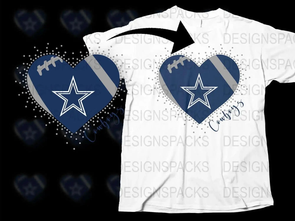 Dallas Star Heart Design T-Shirt, Football Fan Graphic Tee, Casual Sports Apparel, Unique Gift Idea