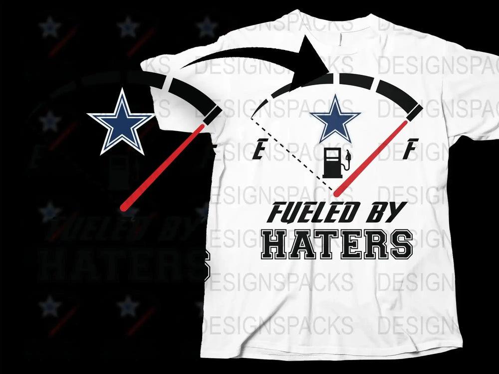 Dallas Star Themed T-Shirt, Fueled by Haters Graphic Tee, Sports Fan Gift, White and Black Shirt