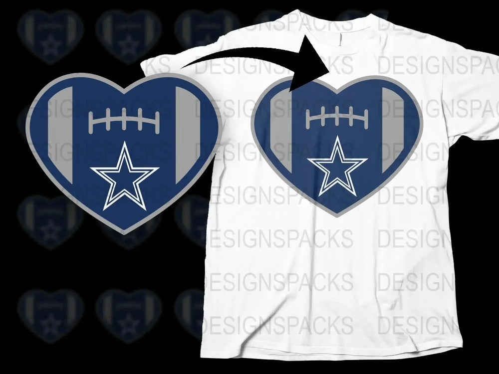 Dallas Star Football T-Shirt, Blue Heart Sports Fan Tee, Casual Graphic Shirt for Game Day