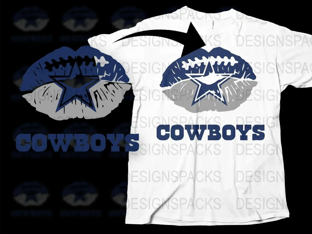 Dallas Themed Lip Print T-Shirt, Star Kiss Graphic, Sports Fan Apparel, Casual White Tee