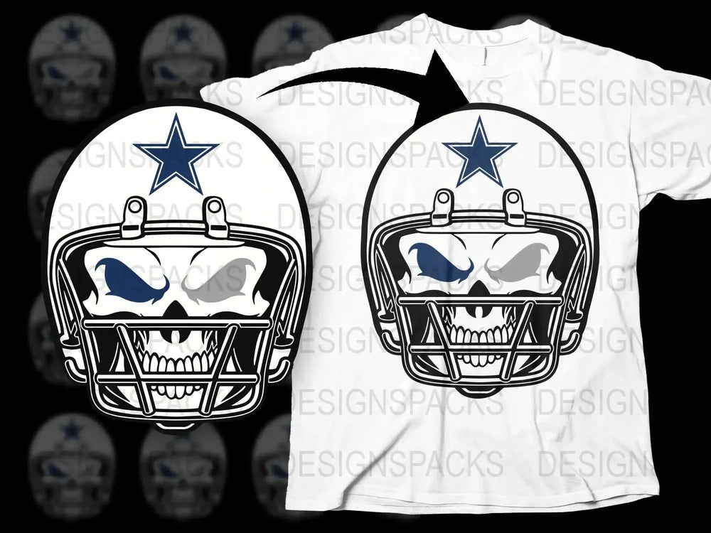 Dallas Football Skull Helmet Graphic T-Shirt, Texas Star Sports Fan Tee, Men's White Casual Shirt