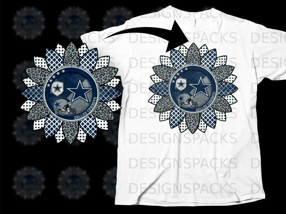 Dallas Cowboys sunflower graphic with star logo on a white t-shirt.