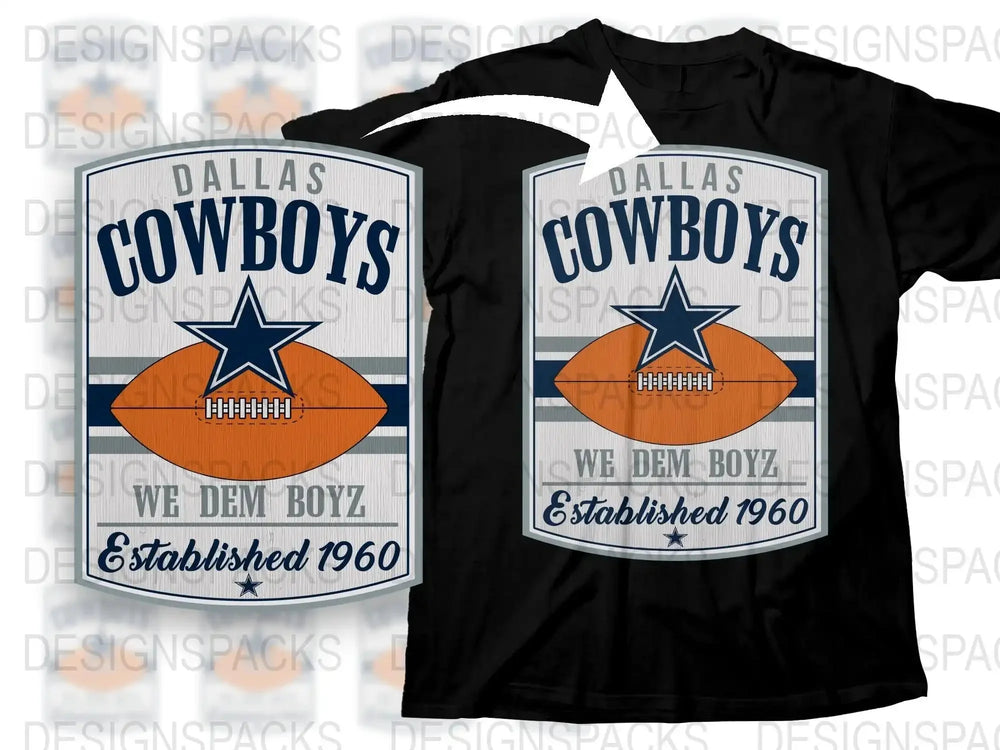 Dallas Cowboys T-Shirt, We Dem Boyz, Established 1960, Fan Gift, Sports Tee, Black Cotton Shirt, Unisex Football Apparel