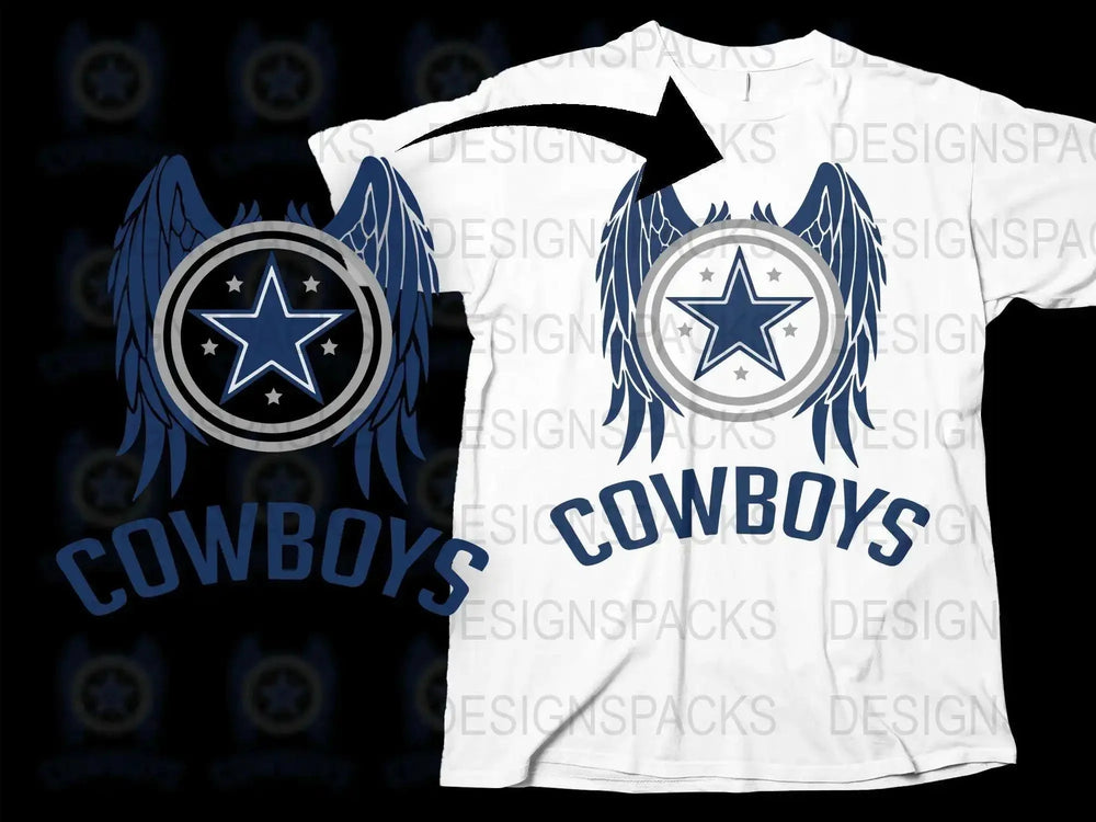 Dallas Cowboys Inspired T-Shirt, Star Logo Wings Graphic Tee, Unisex Sports Fan Apparel