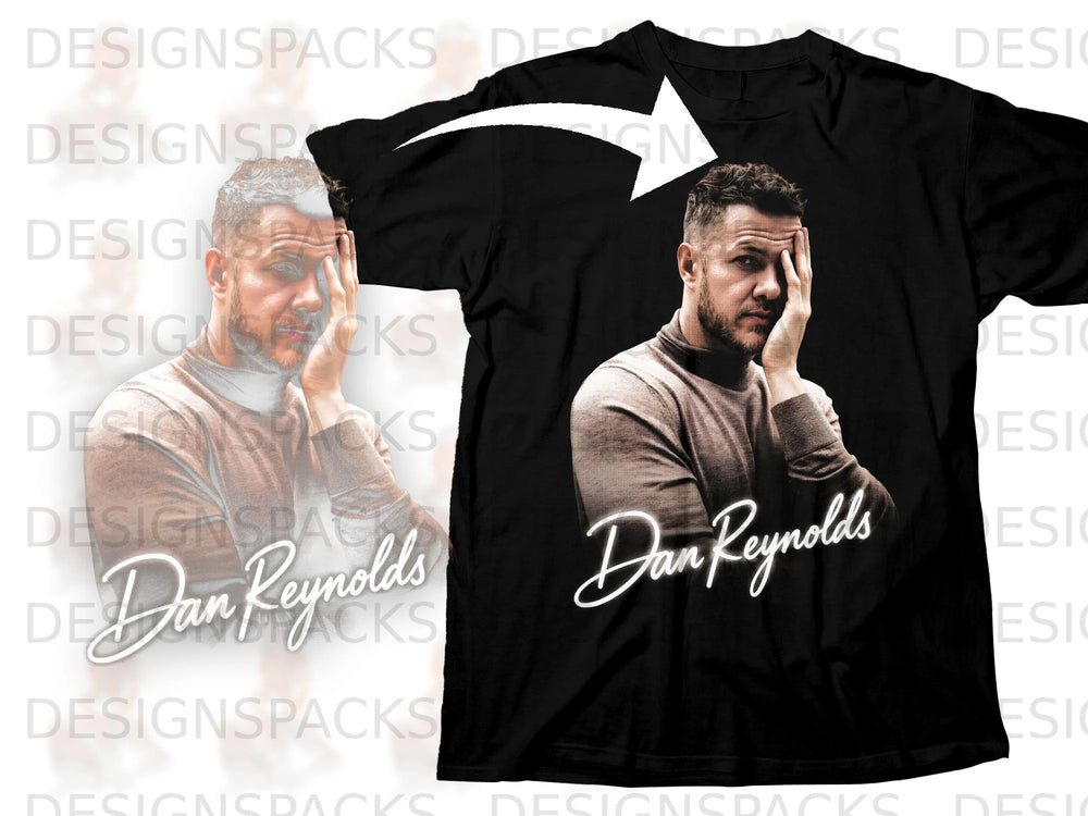 Black t-shirt with Dan Reynolds portrait and signature graphic.
