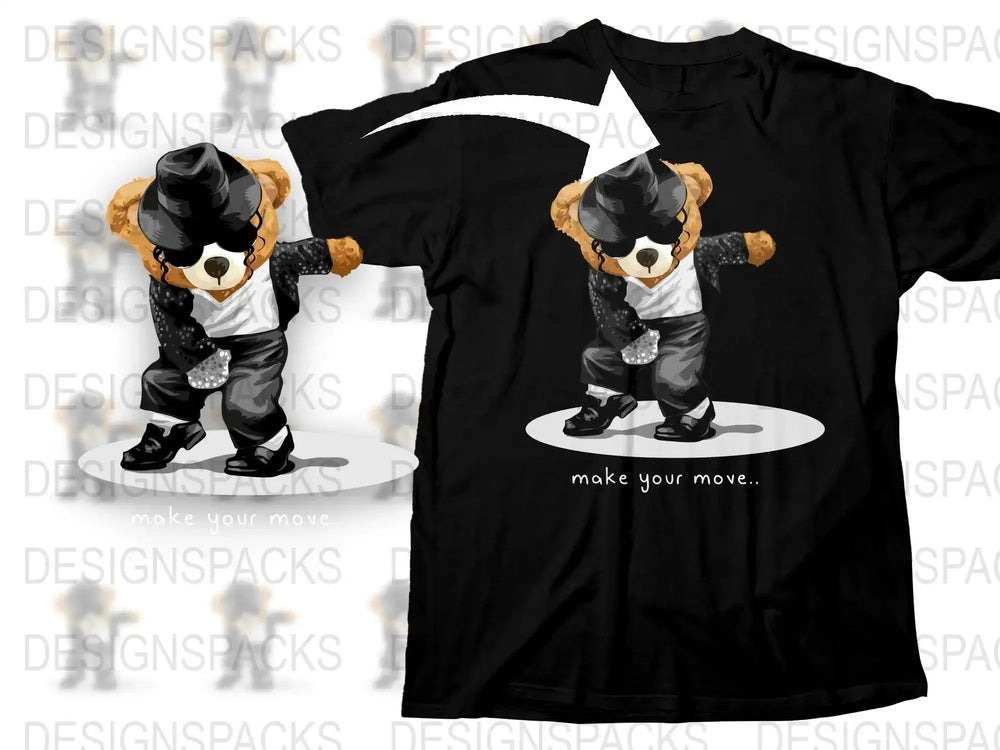 Dancing Bear in Stylish Outfit Graphic Png Digital Download