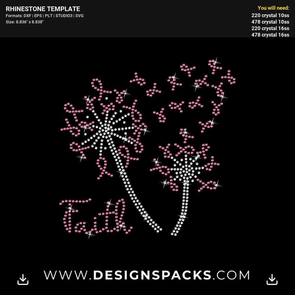 Dandelion Cancer Ribbon Updated Rhinestone Digital Template