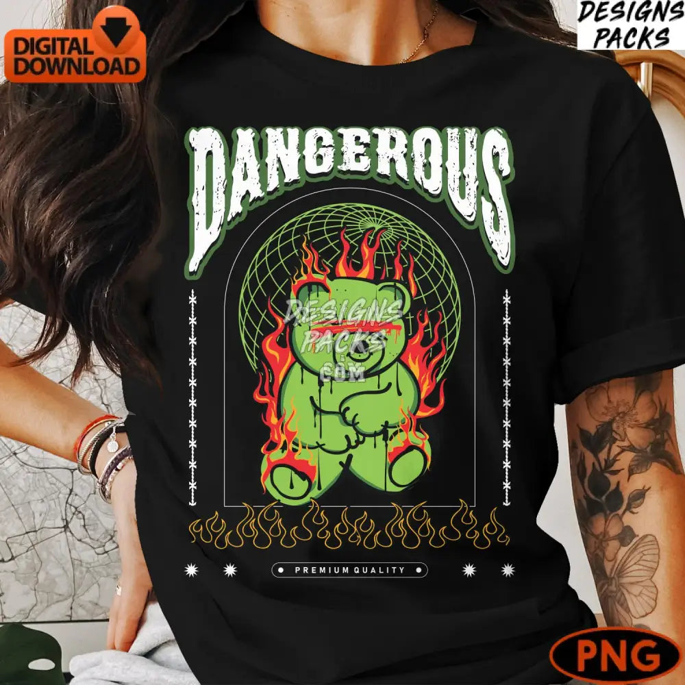 Dangerous Fire Bear Digital Print Instant Download Fiery Png Artwork For T-Shirts