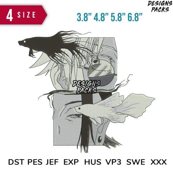 DTF DTG embroidery design with fish and face art, 4 sizes, PES DST formats, instant download