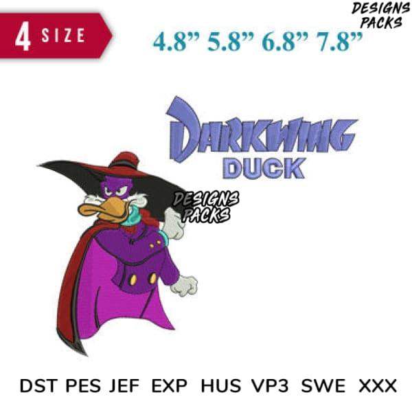Darkwing Duck embroidery design in 4 sizes, compatible with DST PES JEF EXP HUS VP3 SWE XXX formats