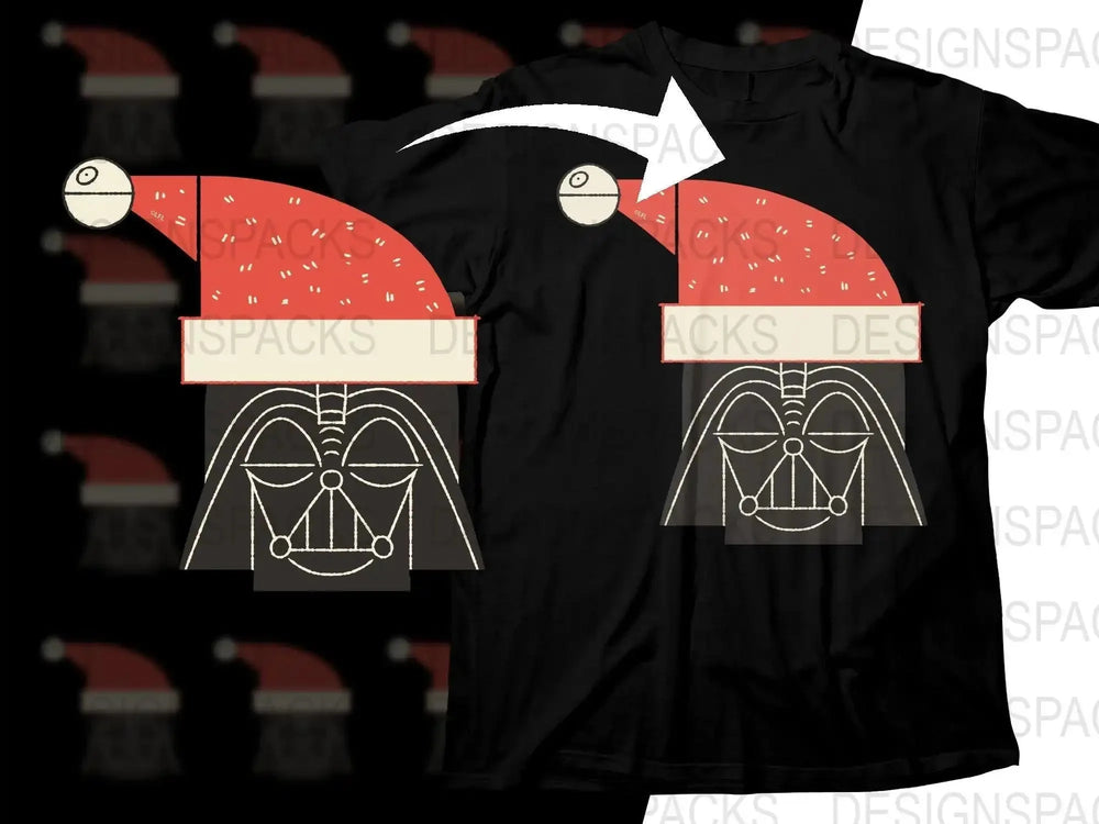 Darth Vader in Festive Santa Hat Christmas Png Digital Download