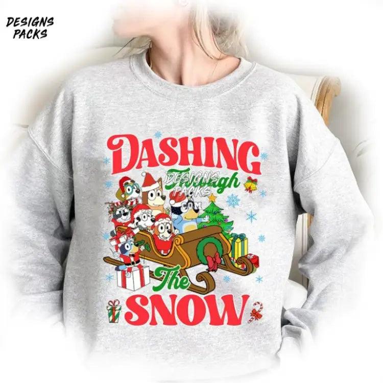 Dashing Through The Snow Comfort Color Kids Christmas Bluey Png Design