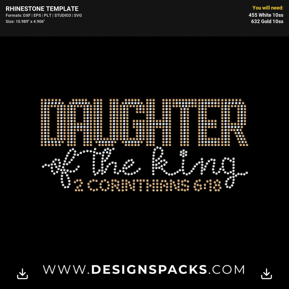 Daughter Of The King Outline Rhinestone Digital Template