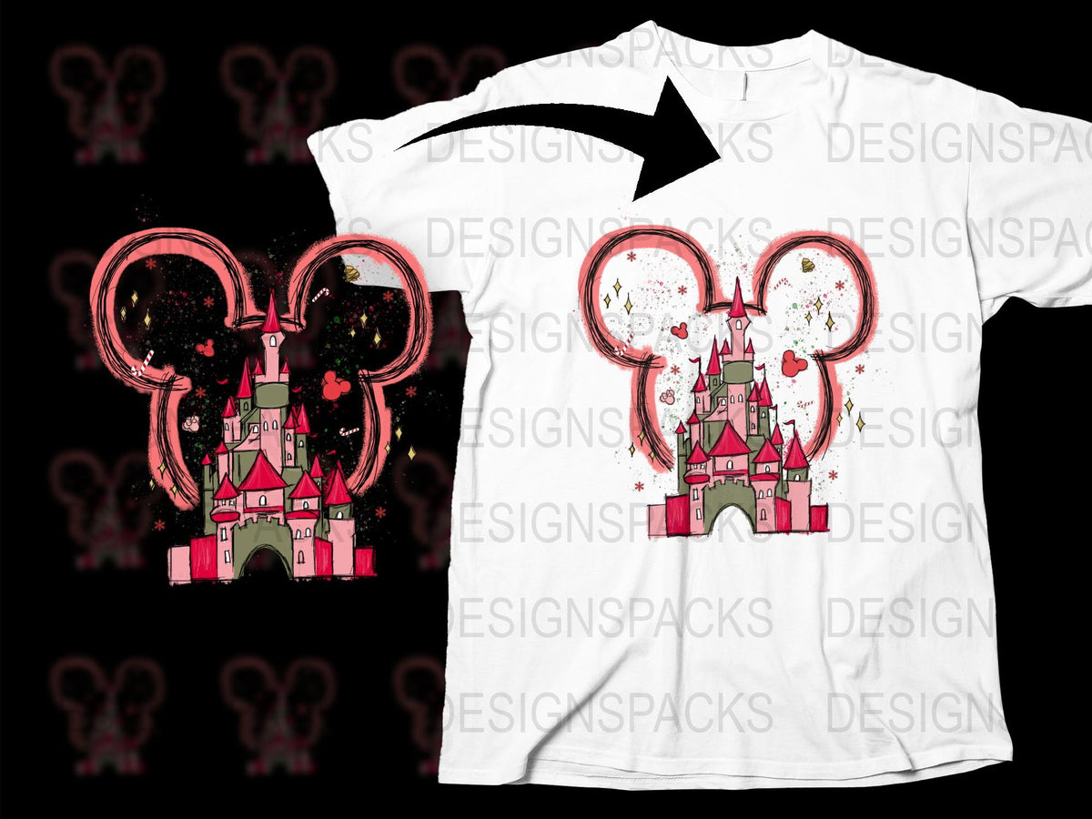 Kids Magical Castle T-Shirt, Fairytale Princess Pink Glitter Graphic Tee, Cute Fantasy Clothing for Children