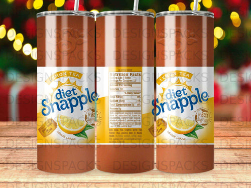 Diet Snapple Lemon Tea two slim cans with nutrition facts and ingredient list.
