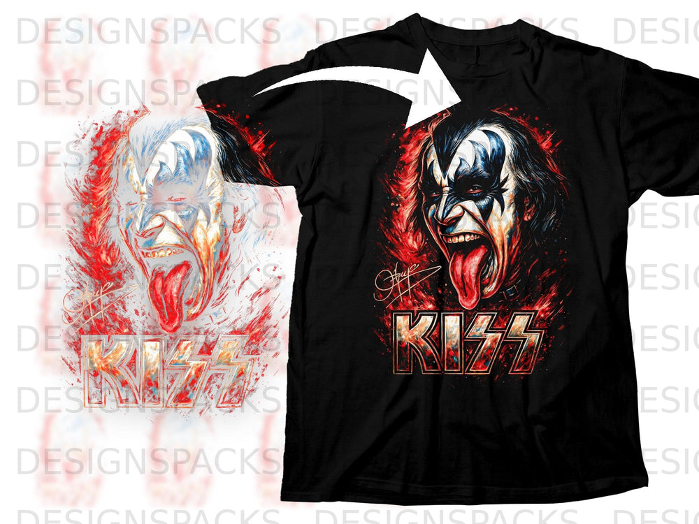 Black t-shirt featuring the KISS logo and Gene Simmons' face with his tongue out.