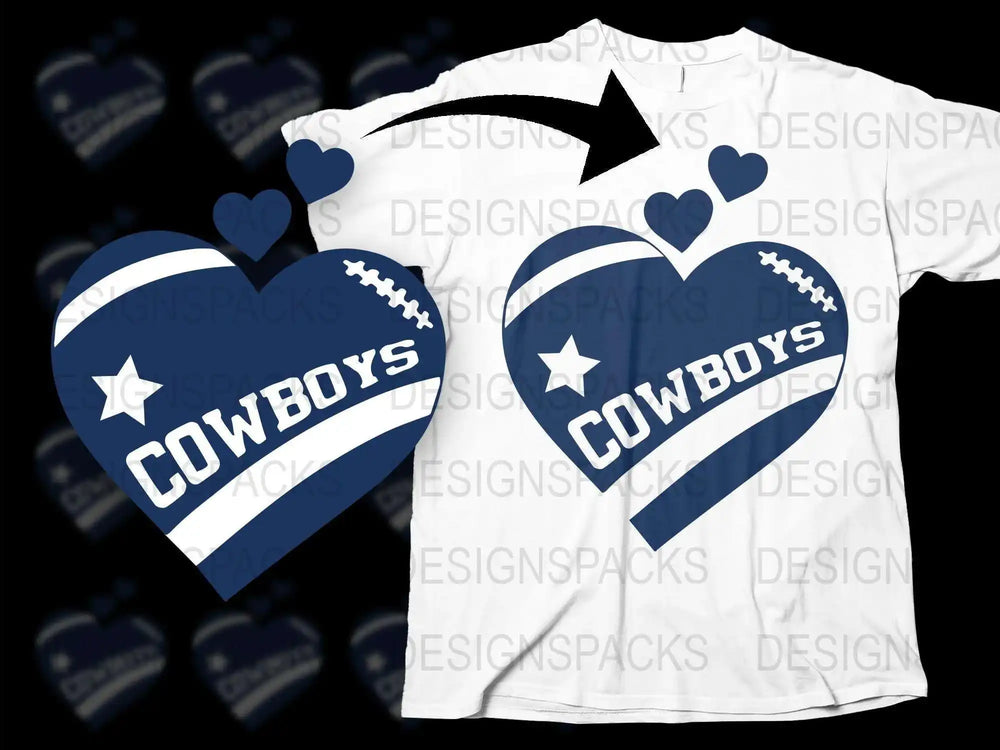 Dallas Cowboys Heart T-Shirt, Baseball Stitch Design, Navy Blue White Sports Tee, Fan Apparel Gift