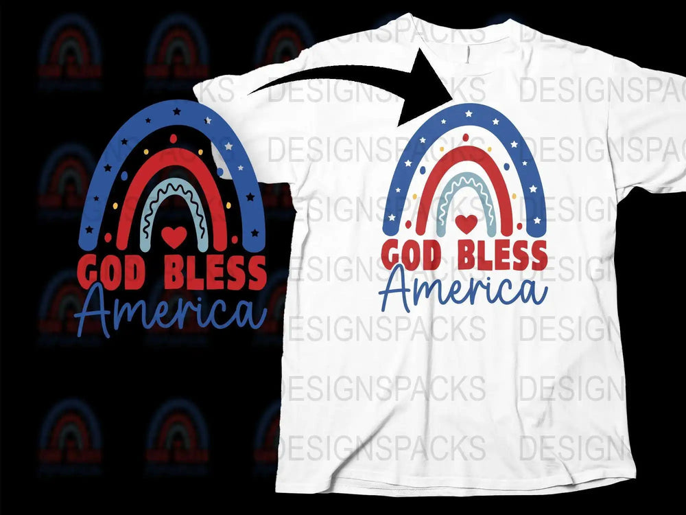 God Bless America Patriotic T-Shirt, 4th of July Tee, Red White Blue Stars, Unisex Graphic Shirt for Adults