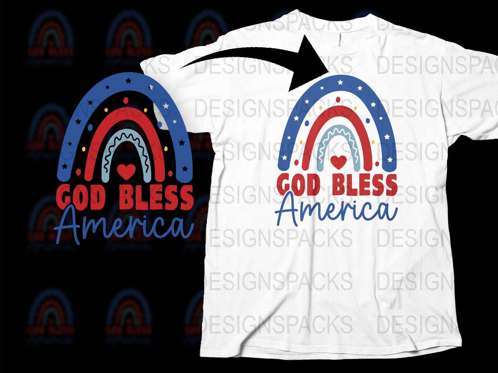 God Bless America Patriotic T-Shirt, 4th of July Tee, Red White Blue Stars, Unisex Graphic Shirt for Adults