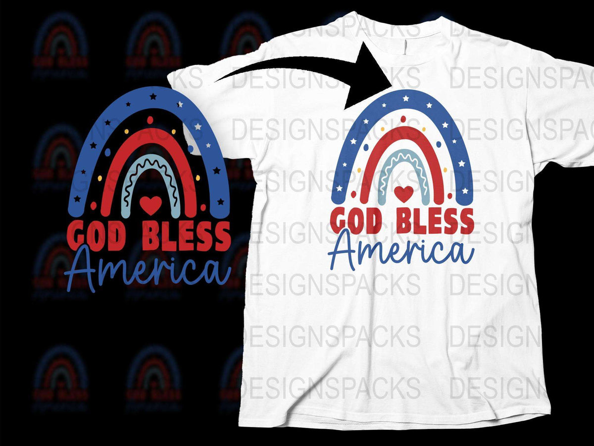 God Bless America Patriotic T-Shirt, 4th of July Tee, Red White Blue Stars, Unisex Graphic Shirt for Adults