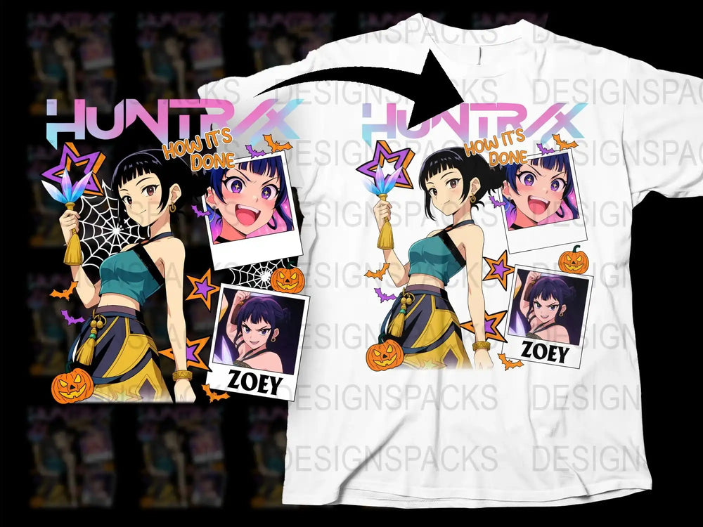 Zoey Anime Character Halloween T-Shirt, Cute Manga Style Graphic Tee, Colorful Casual Apparel