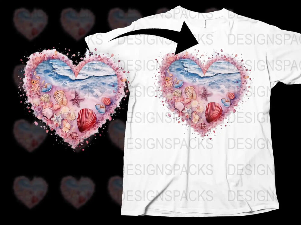 Beach Heart T-Shirt, Summer Love Ocean Theme, Seashell and Coral, Unisex Fashion Clothing, Casual Graphic Tee