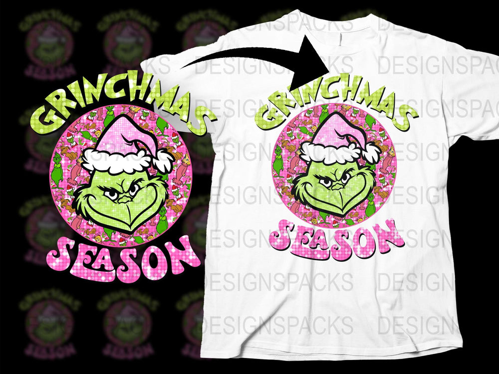 Grinchmas Season T-Shirt, Christmas Grinch Graphic Tee, Holiday Pink and White Festive Apparel for All Ages