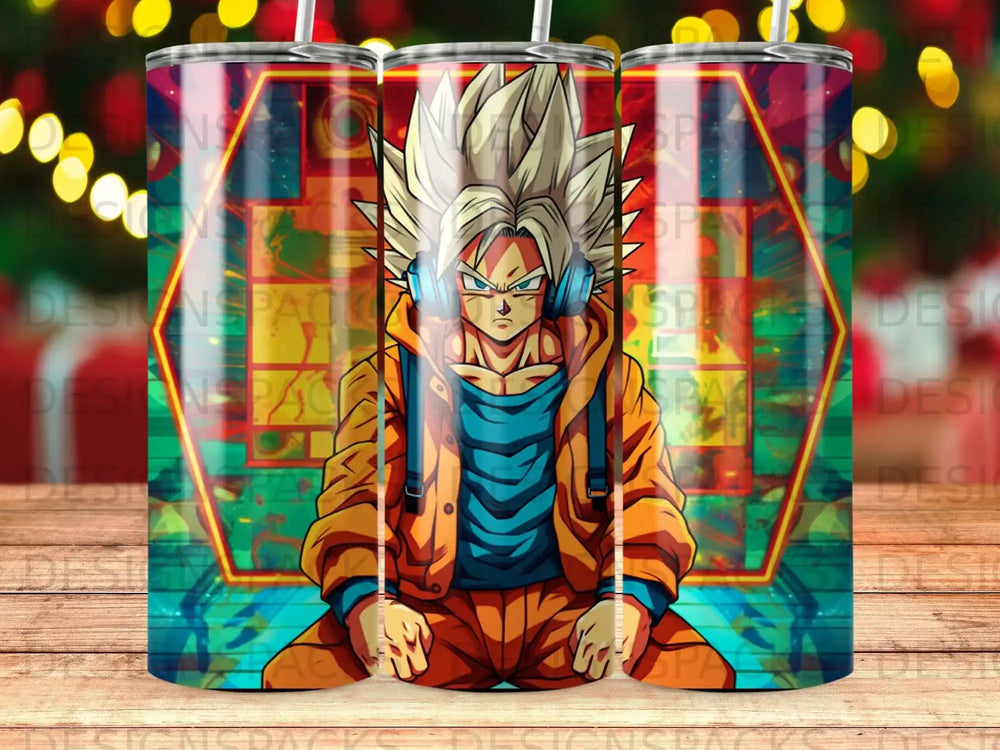 Anime character with spiky blond hair wearing headphones and orange jacket.