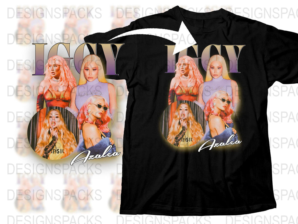 Iggy Azalea Graphic Tee Shirt, Trendy Pop Music Artist Fan Merchandise, Stylish Women's Black T-Shirt with Multiple Poses