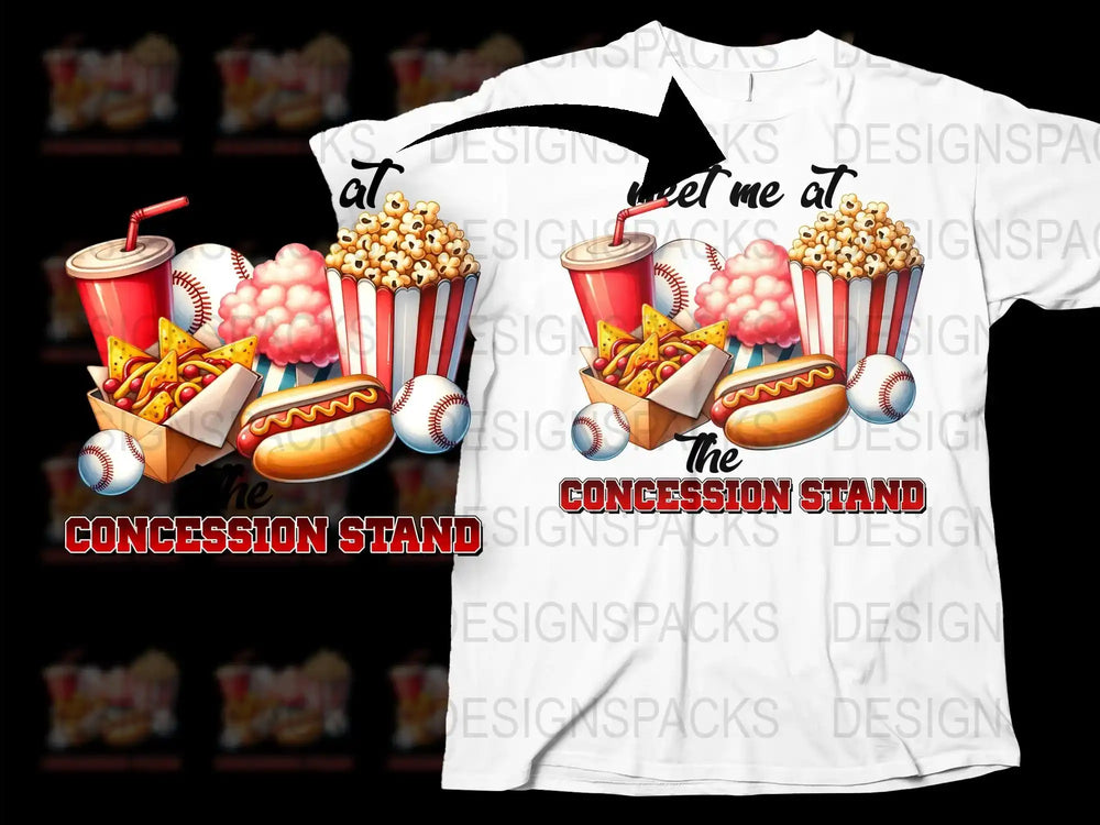Concession Stand Themed T-Shirt, Popcorn Hot Dogs Soda Graphic Tee, Fun Food Festival Clothing