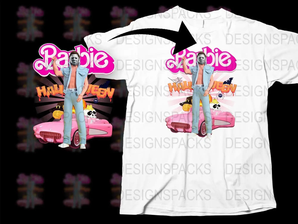 Barbie Halloween T-Shirt, Vintage Pink Car and Skeleton Print, Spooky Fashion Top for Adults