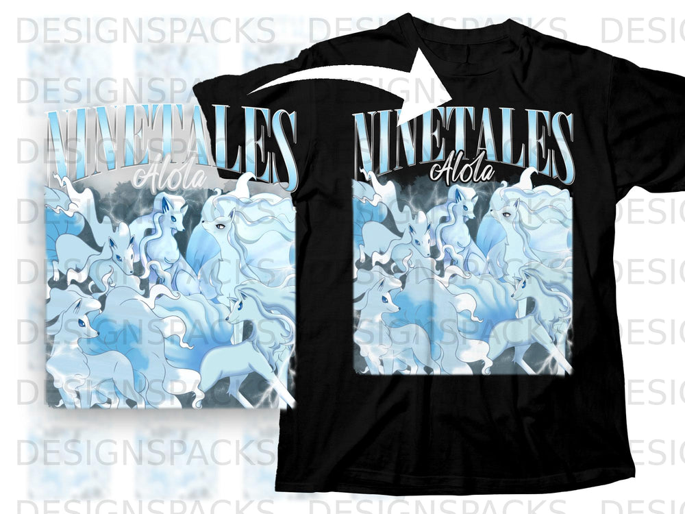 Black t-shirt with Alolan Ninetales and "NINETALES Alola" text.