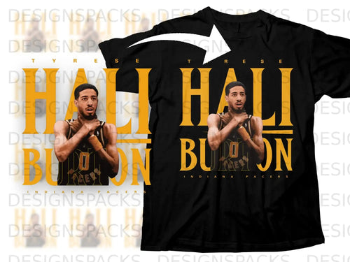 T-shirt with Tyrese Haliburton Indiana Pacers graphic.