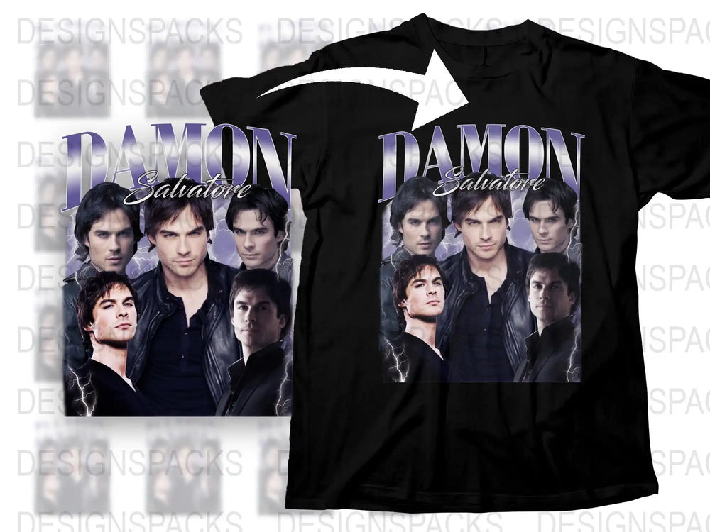 Damon Salvatore T-Shirt, The Vampire Diaries Fan Merch, Multiple Poses Graphic Tee, TV Show Apparel