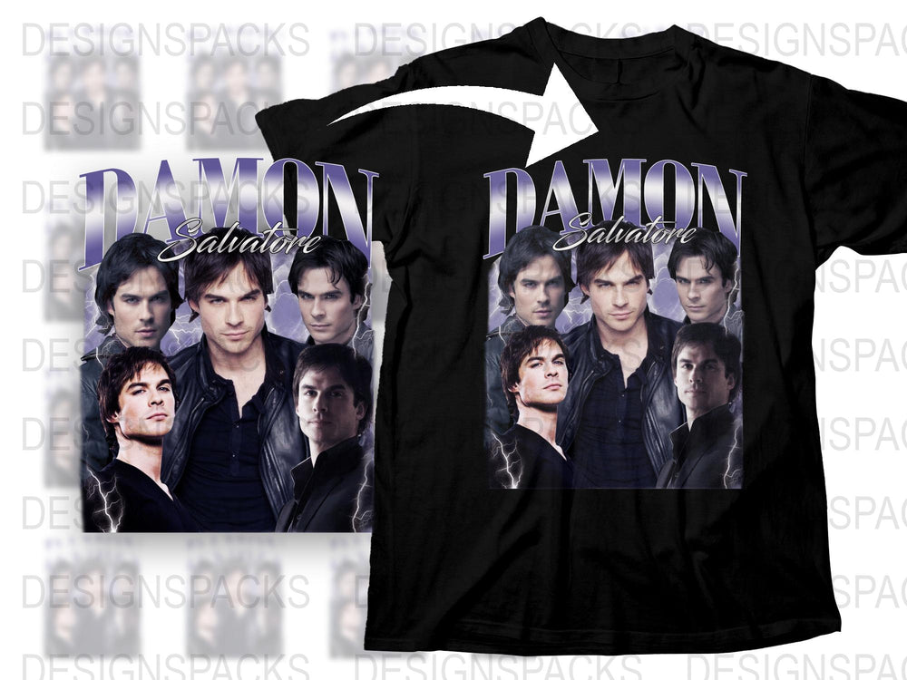 Damon Salvatore T-Shirt, The Vampire Diaries Fan Merch, Multiple Poses Graphic Tee, TV Show Apparel