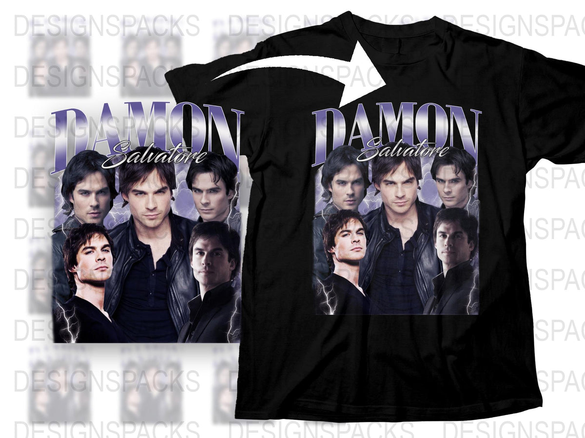 Damon Salvatore T-Shirt, The Vampire Diaries Fan Merch, Multiple Poses Graphic Tee, TV Show Apparel