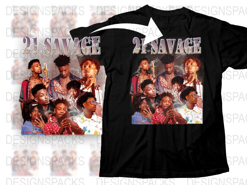 21 Savage Graphic T-Shirt, Hip Hop Merch, Artist Collage Design, Music Fan Apparel, Unisex Black Tee, Gift Idea