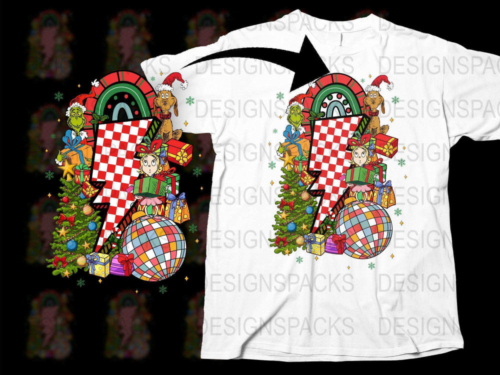 Festive Holiday T-Shirt with Colorful Christmas Stockings and Santa Graphic Design, Unisex Christmas Apparel