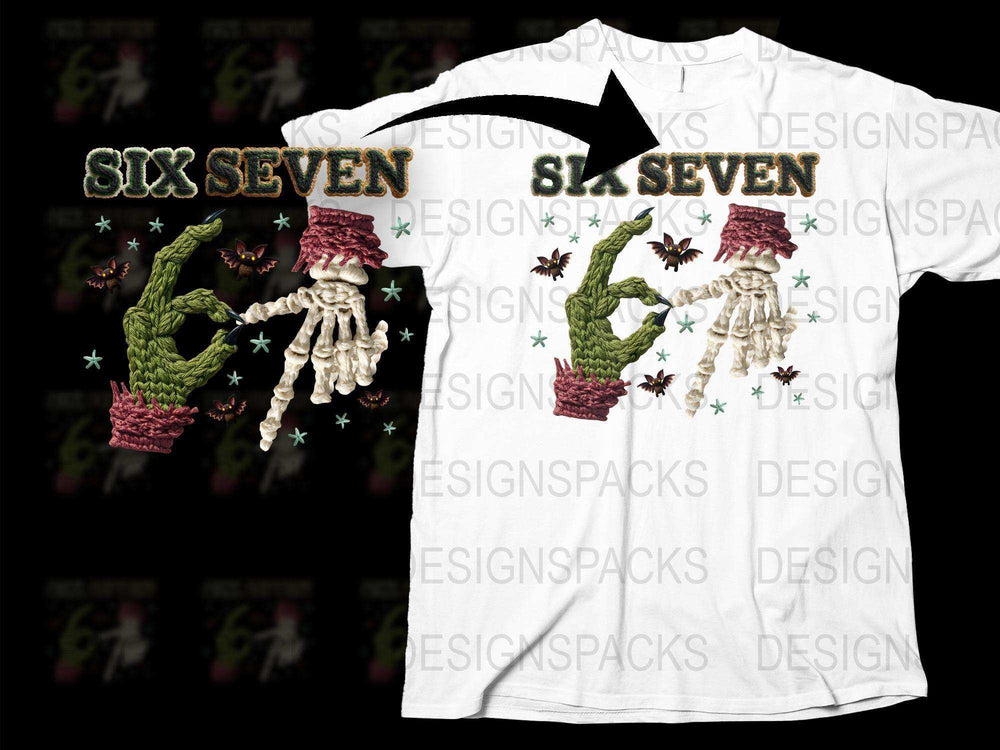 Vintage Six Seven Graphic T-Shirt, Retro Skeleton Hands Design, Unisex White Tee, Casual Streetwear Fashion, Unique Gift Idea