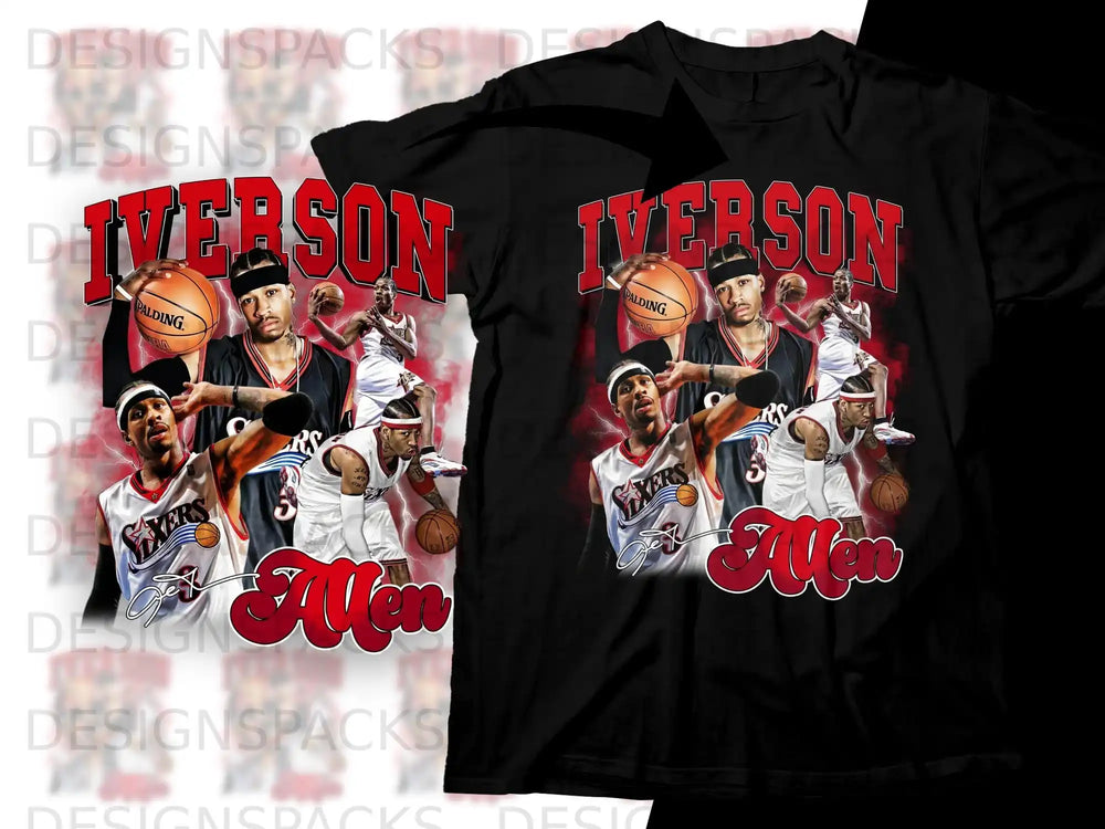 Allen Iverson 76ers collage t-shirt with basketball action shots.