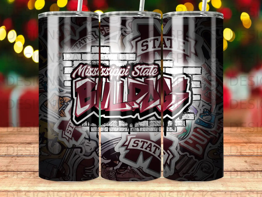 Mississippi State Bulldogs graffiti design on a tumbler.