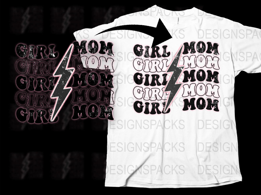 Girl Mom T-Shirt, Stylish Feminine Motherhood Tee, Modern Mom Life Fashion, Black and White Graphic Top