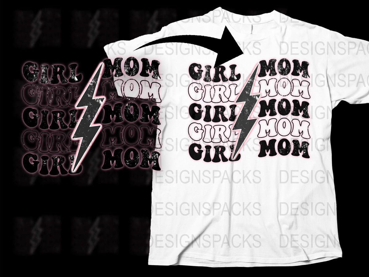 Girl Mom T-Shirt, Stylish Feminine Motherhood Tee, Modern Mom Life Fashion, Black and White Graphic Top