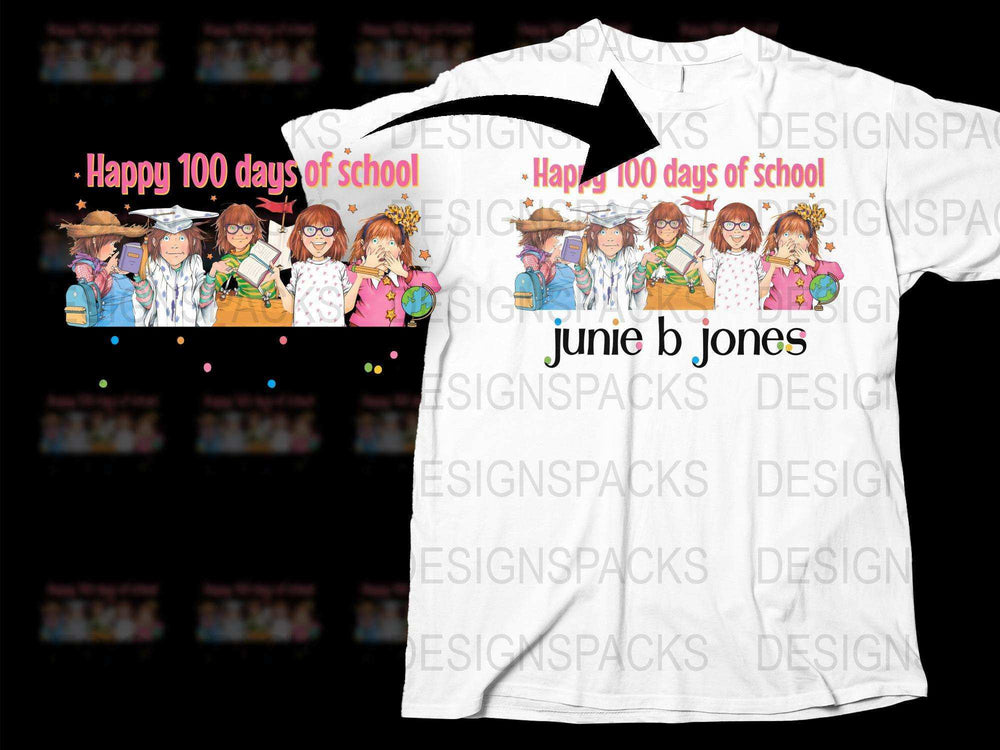 Junie B. Jones Happy 100 Days of School T-Shirt, Colorful Kids Book Characters, School Celebration Shirt, Teachers and Students Tee