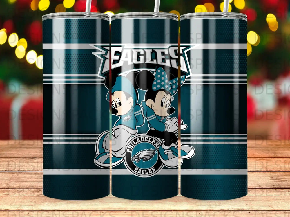 Philadelphia Eagles Mickey and Minnie Mouse characters in team uniforms.