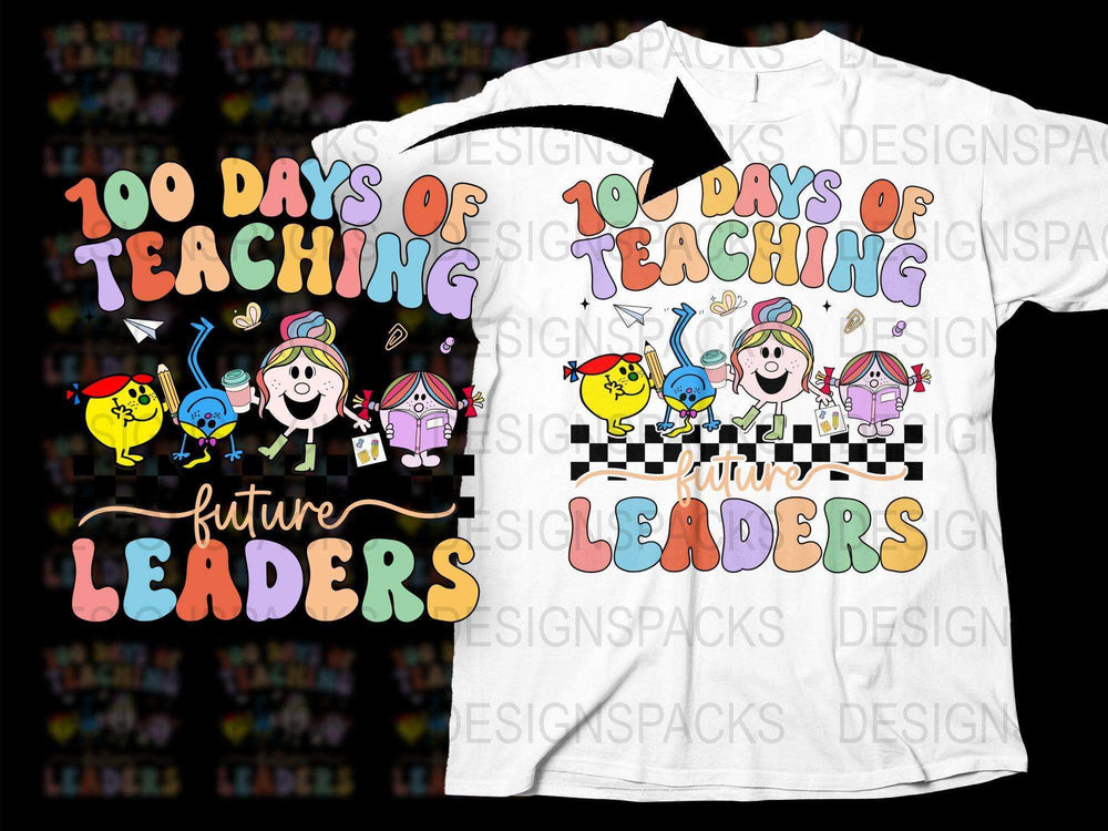 100 Days of Teaching T-Shirt, Colorful Teacher Tee, Future Leaders Graphic, Unisex School Shirt