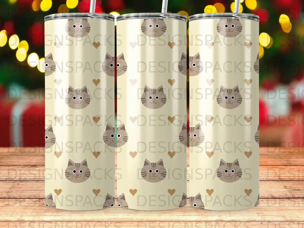 Cute Striped Feline Heads Small Hearts Design product type