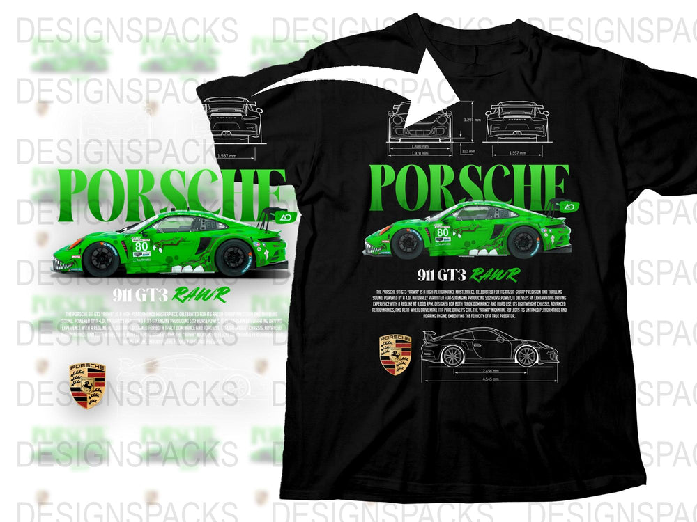 Porsche 911 GT3 RS Inspired Graphic T-Shirt, Green Racing Car Tee, Auto Enthusiast Apparel, Motorsport Clothing, Unique Car Lover Gift