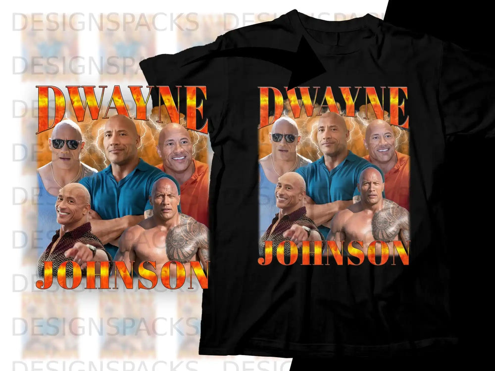 Dwayne Johnson collage with multiple portraits and text.